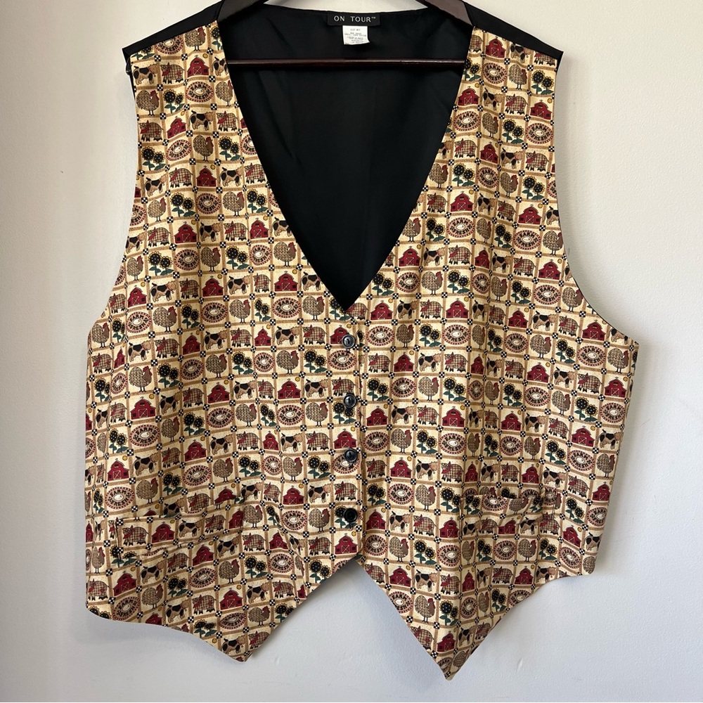 Vintage On Tour Farm Vest Size 3X Farmhouse Chicken Cottagecore Barn 90s Country